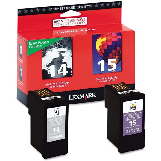 Lexmark 18C2239 14 and 15 X2600 X2650 X2670 Z2300 Z2320 Ink Cartridge Combo Pack (Black and Color, 2-Pack) in Retail Packaging