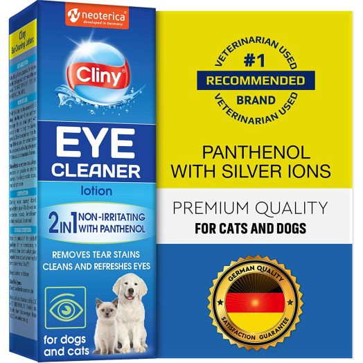 Cliny Universal Pet Eye Cleaner for Dogs and Cats - Natural Gentle Eye Infection Treatment - Tear Stain and Dirt Crust and Discharge Remover - Prevents and Controls Irritation
