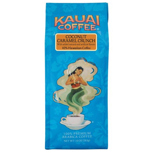 Kauai Hawaiian Ground Coffee, Coconut Caramel Crunch Flavor (10 oz Bag) - 100% Premium Gourmet Arabica Coffee from Hawaii's Largest Coffee Grower - Bold, Rich Blend