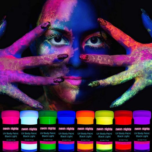 neon nights 8 x UV Body Paint Black Light Make-Up 5.5 fl oz Bodypainting Neon Blacklight Bodypaint Face Paints