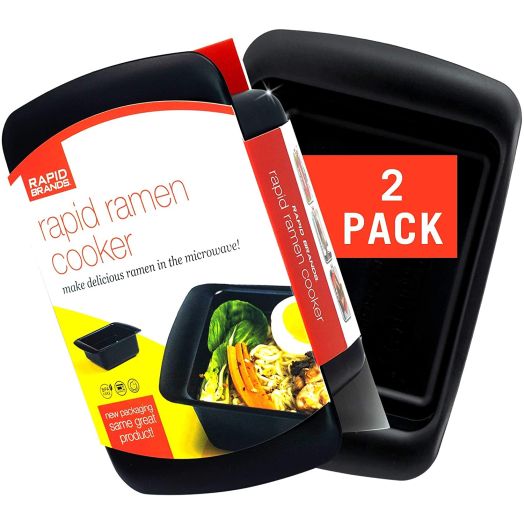 Rapid Ramen Cooker | Microwave Ramen in 3 Minutes | Perfect for Dorm, Small Kitchen, or Office | Dishwasher-Safe, Microwaveable, BPA-Free (Black 2 Pack)