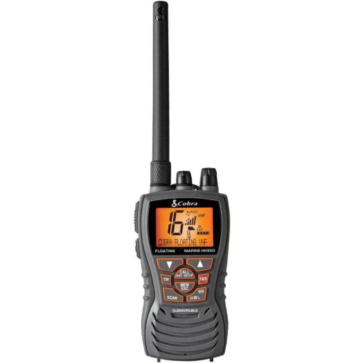 Cobra MR HH350 FLT Handheld Floating VHF Radio  6 Watt, Submersible, Noise Cancelling Mic, Backlit LCD Display, NOAA Weather, Memory Scan, Grey