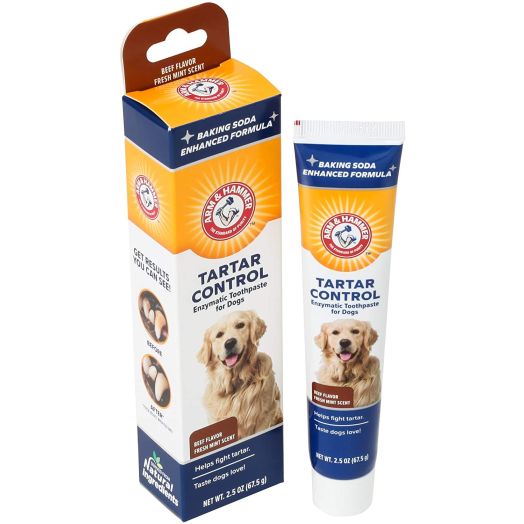 Arm and Hammer Dog Dental Care Tartar Control Enzymatic Toothpaste for Dogs | Reduces Plaque and Tartar Buildup | Safe for Puppies, 2.5 oz, Beef Flavor