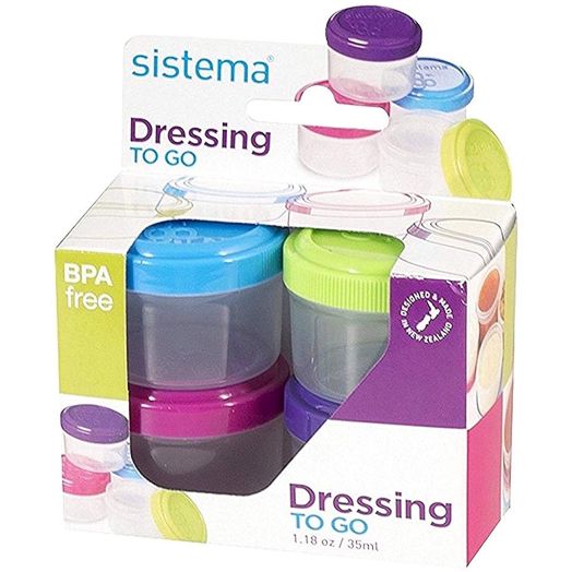 Sistema To Go Collection 1.18 oz. Salad Dressing Containers, Pink/Green/Blue/Purple, 4 Pack | BPA Free, Reusable
