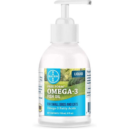 Free Form Omega-3 Fish Oil Liquid Pump Supplement for Small Dogs and Cats, 4 Fluid Ounces