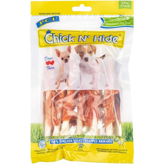 Pet Center, Inc. PCI Chick N' Hide Chicken Breast Wrapped Rawhide Dog Treats, 5 Inch Sticks, 6 Piece Pack