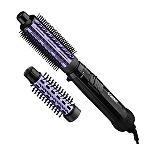 Conair 2 in 1 Hot Air Brush, with 1.5" Aluminum Barrel and 1" Natural Boar and Nylon Bristle Brush Attachment, with Cool Tip, and Safety Stand, and Three Position Switch, with Tangle Free Cord