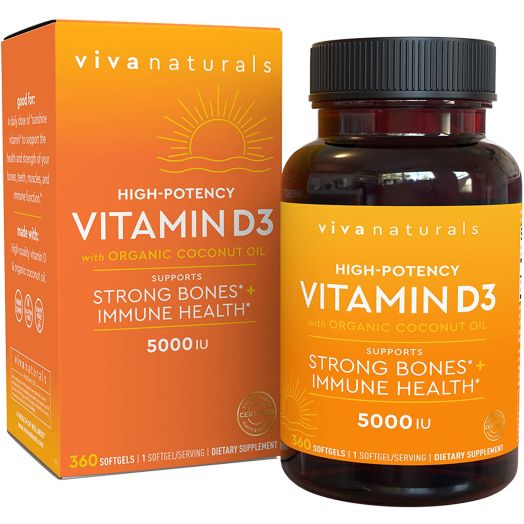 Vitamin D3 5000 IU, 360 Softgels - High Potency Vitamin D Made with Organic Coconut Oil, Vitamin D for Healthy Immune Function, Bone Health and Muscles Function