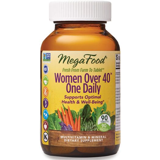 MegaFood, Women Over 40 One Daily, Daily Multivitamin and Mineral Dietary Supplement with Vitamins C, D, Folate, Biotin and Iron, Non-GMO, Vegetarian, 90 tablets (90 servings)