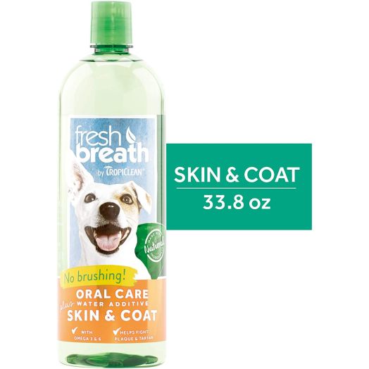 Fresh Breath by TropiClean Oral Care Water Additive Plus Skin and Coat for Pets, 33.8oz - Made in USA