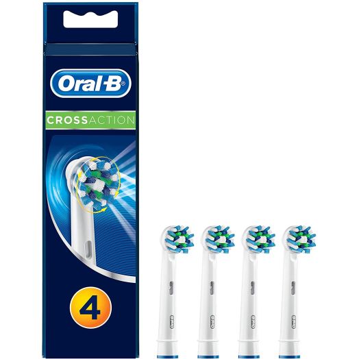 Oral-B Genuine CrossAction Replacement White Toothbrush Heads, Refills for Electric Toothbrush, Angled Bristles for up to 100 Percent More Plaque Removal, Pack of 4