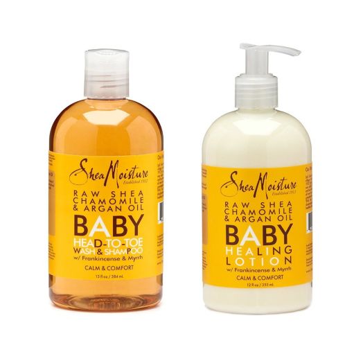 Shea Moisture Raw Shea Chamomile and Argan Oil Baby Wash and Shampoo and Baby Healing Lotion (2pc Combo)