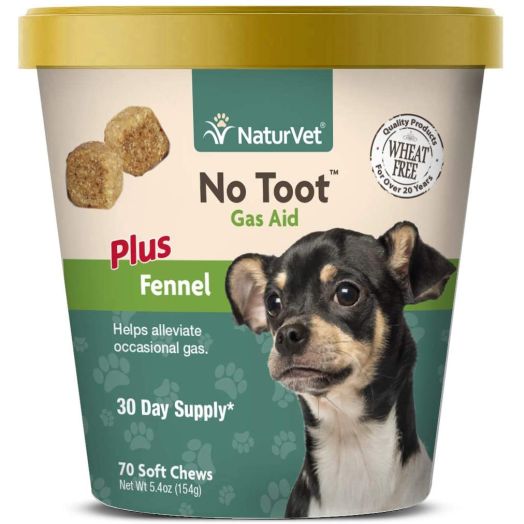 NaturVet  No Toot Gas Aid For Dogs Plus Fennel  70 Soft Chews  Alleviates Intestinal Gas  Helps Reduce Stool and Urine Odors  30 Day Supply