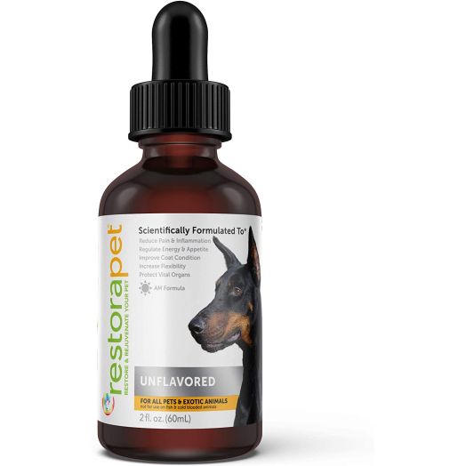 RestoraPet Unflavored Organic Pet Supplement for Dogs, Cats and Horses | Healthy and Safe Antioxidant Liquid Drops | Anti-Inflammatory Multi-Vitamin | Increases Mobility, Energy and Reduces Joint Pain