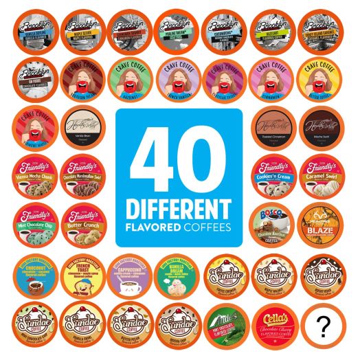 Two Rivers Coffee Flavored Coffee Pods Variety Pack Sampler, Compatible with 2.0 Keurig K Cup Brewers, 40 Count - 40 Assorted Flavor Box - No Duplicates