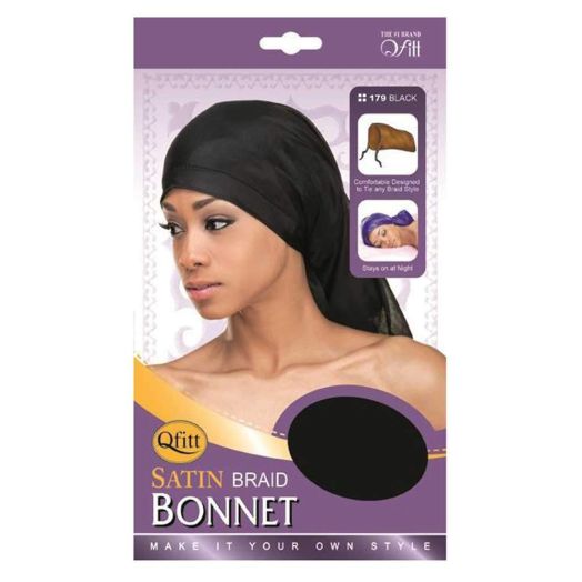 Qfitt Satin Black Braid Bonnet - 1 Pk.
