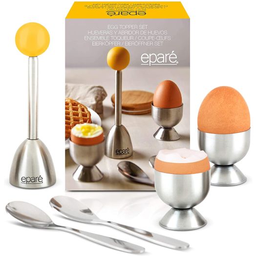 Epar Egg Cracker Topper Set - Complete Soft Boiled Egg Tool Set - Includes Egg Cups, Cutter, Spoons - Easy Eggs Opener