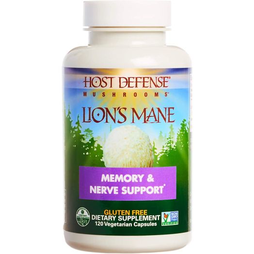 Host Defense, Lion's Mane Capsules, Promotes Mental Clarity, Focus and Memory, Daily Mushroom Supplement, Vegan, Organic, 120 Capsules (60 Servings)