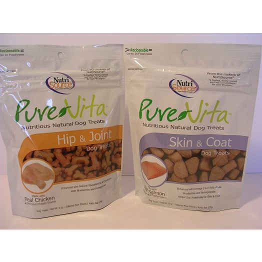 Pure Vita Dog Treats Bundle, Salmon Skin and Coat and Chicken Hip and Joint
