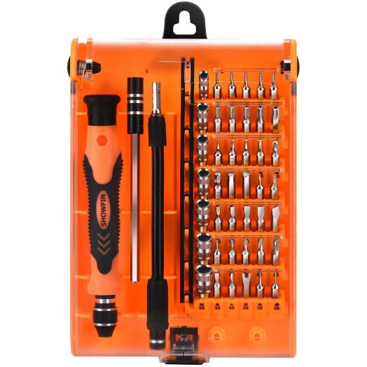 SHOWPIN 45 in 1 Mini Screwdriver Set, Small Torx Set with T3 T4 T5 T6 T7 T8 T9 T10 T15 T20 Security Torx Bit, Professional Repair Tool Kit with Phillips and Hex Bit for iPhone, Tablet, Laptop, PC Repair