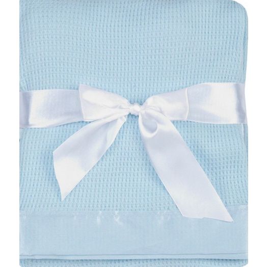 Thermal Waffle Weave Baby Blanket with Satin Nylon Trim (blue)