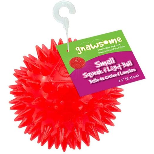 Gnawsome 2.5 Spiky Squeak and Light Ball Dog Toy - Small, Cleans teeth and Promotes Dental and Gum Health for Your Pet, Colors will vary