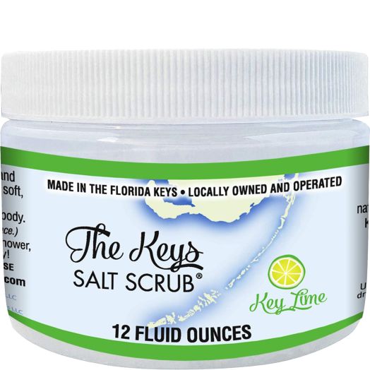 The Keys Salt Scrub : Exfoliating Sea Salt Body Skin Scrubs - Made with Pure Florida Sea Salt and Organic Coconut Oil + FREE Wooden Spoon (Key Lime, 12 oz)
