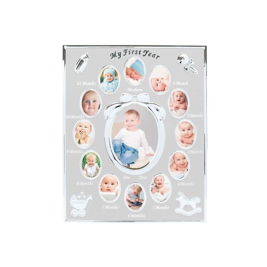 Tiny Ideas Baby's First Year Picture Frame, First Year by Month, Newborn Baby Registry, Silver