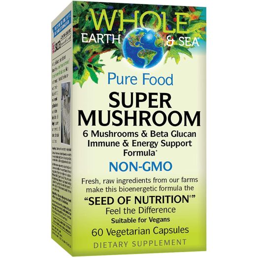 Whole Earth and Sea from Natural Factors, Super Mushroom, Whole Food Supplement, Vegan, 60 Vegetarian Capsules (60 Servings)
