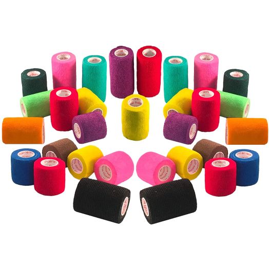 3 Inch Vet Wrap Tape Bulk (Assorted Colors) (6, 12, 18, or 24 Packs) Self-Adhesive Self Adherent Adhering Flex Bandage Rap Grip Roll for Dog Cat Pet Horse ...