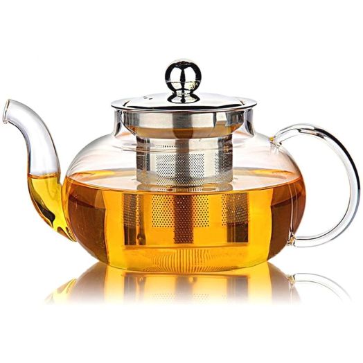 Hiware Good Glass Teapot with Stainless Steel Infuser and Lid, Borosilicate Glass Tea Kettle Stovetop Safe, Blooming and Loose Leaf Teapots, 27 Ounce / 800 ml