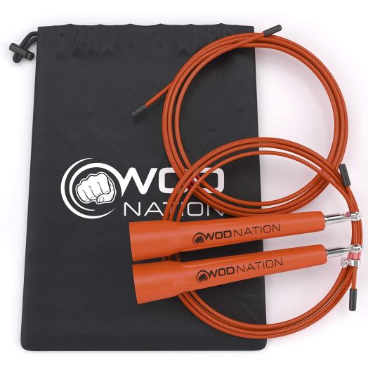 WOD Nation Speed Jump Rope - Blazing Fast Jumping Ropes - Endurance Workout for Boxing, MMA, Martial Arts or Just Staying Fit - Adjustable for Men, Women and Children