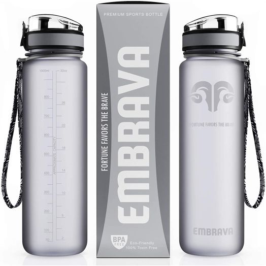 Embrava Best Sports Water Bottle - 32oz Large - Fast Flow, Flip Top Leak Proof Lid w/One Click Open - Non-Toxic BPA Free and Eco-Friendly Tritan Co-Polyester Plastic