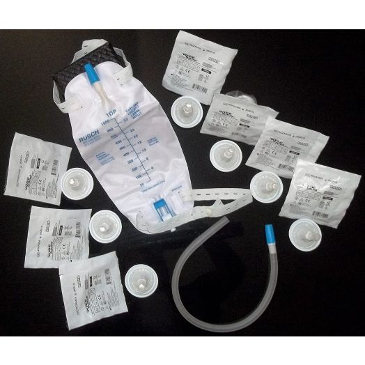 Complete Kit Urinary Incontinence One-Week, 7-Condom Catheters External Self-Seal 32mm (Intermediate), + Premium Leg Bag 1000ml Tubing, Straps and Fast and Easy Draining.