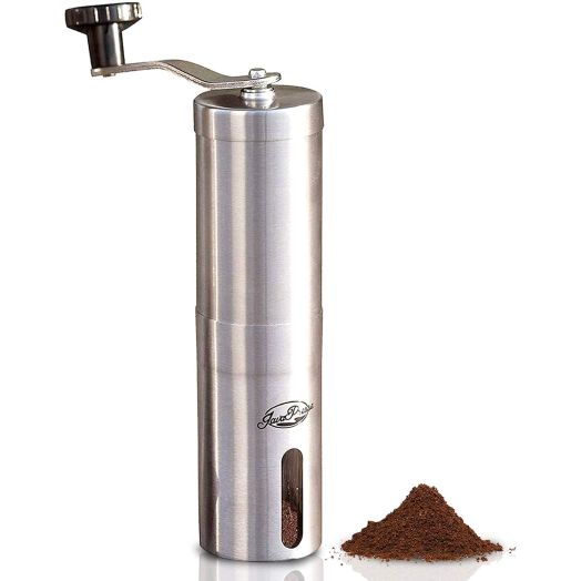 JavaPresse Manual Coffee Grinder with Adjustable Setting - Conical Burr Mill and Brushed Stainless Steel Whole Bean Burr Coffee Grinder for Aeropress, Drip Coffee, Espresso, French Press, Turkish Brew