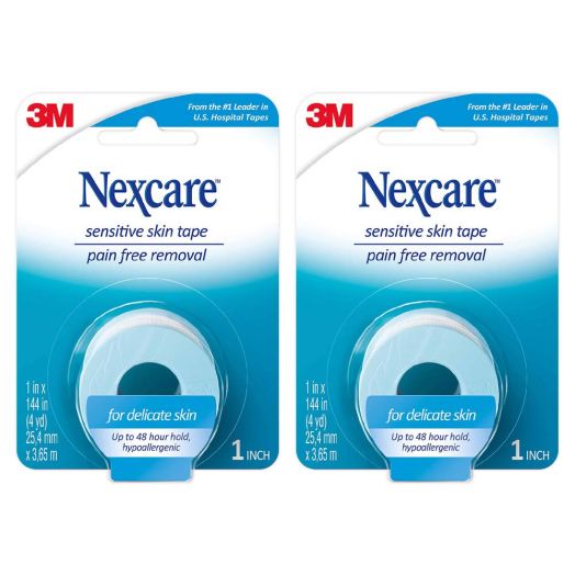 Nexcare Sensitive Skin Tape, Pain-Free Removal, 1-inch x 4 Yard Roll (Pack of 2)