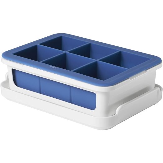 OXO 11154200 Good Grips Silicone Stackable Ice Cube Tray with Lid - Large Cube,Dark Blue