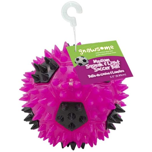 Gnawsome 3.5 Squeak and Light Soccer Ball Dog Toy - Medium, Cleans Teeth and Promotes Dental and Gum Health for Your Pet, Colors Will Vary