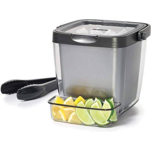 OXO 11169200 Good Grips Double Wall Ice Bucket with Tongs and Garnish Tray,Gray
