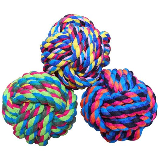Wellbro Dog Rope Toy, Colorful Woven Cotton Puppy Chew Toy, Interactive Jolly Balls for Dogs and Cats, Great for Pets' Play and Fun, Pack of 3