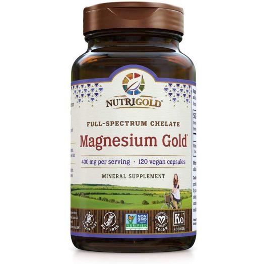 Nutrigold Chelated Supplement, 400 Mg, Highly Bioavailable Full-Spectrum Chelate Better Than Magnesium Glycinate, Malate, or Oxide, 120 Vegan Capsules
