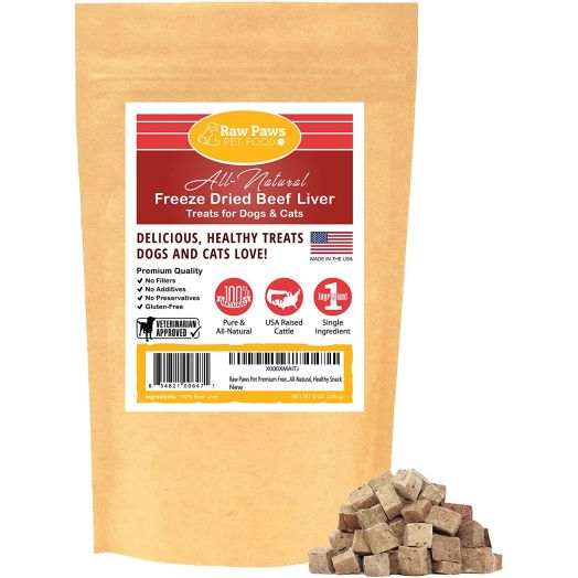 Raw Paws Freeze Dried Beef Liver Treats for Dogs and Cats - Made in USA, Real, Healthy, Grain-Free, Crunchy Dry Dog Liver Treats - Freeze Dried Dog Treats for Small to Large Dogs, Training Treats