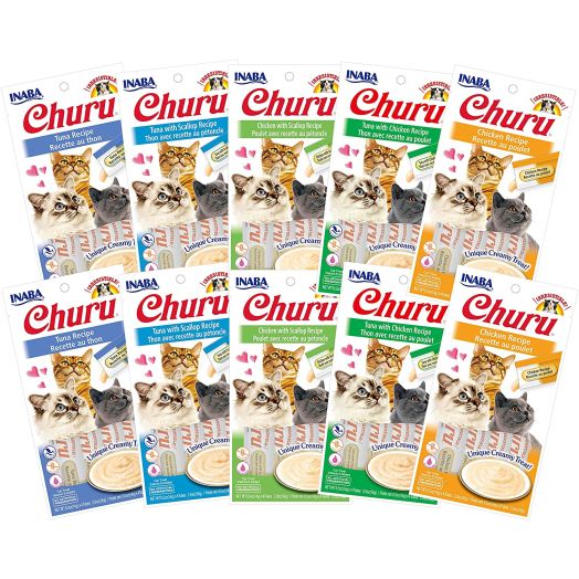 INABA Churu Lickable Creamy Pure Cat Treats 5 Flavor Variety Pack of 40 Tubes