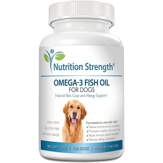 Nutrition Strength Omega 3 Wild Fish Oil for Dogs, EPA and DHA Fatty Acids, Skin, Coat and Allergy Support, Hip and Joint and Arthritis Dog Supplement, 180 Soft Gels