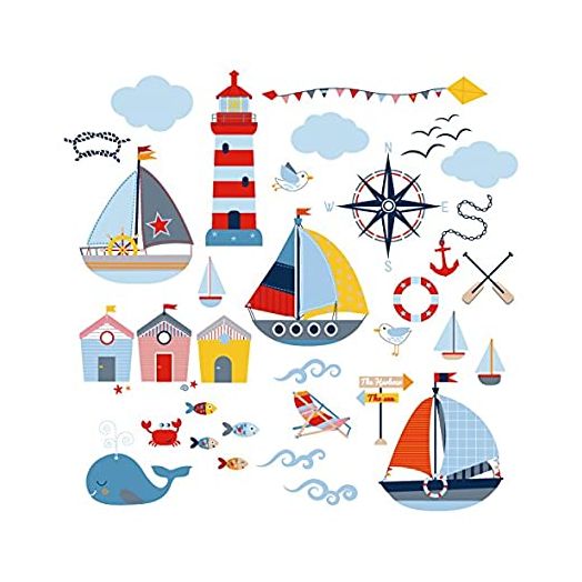 Sail Away Nursery Kids Room Decorative Peel and Stick Wall Art Sticker Decals for Babies Infants Toddlers