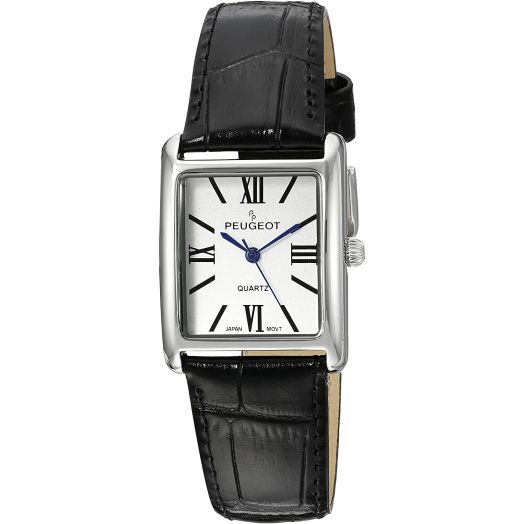 Peugeot Women's Silver-tone Tank Leather Dress Watch