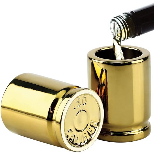Barbuzzo 50 Cal Shot Glass Set of 2 Shot Glasses Shaped like 50 Caliber Bullet Casings - Each Shot Holds 2 Ounces