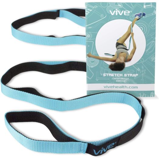 Vive Stretch Strap - Leg Stretch Band to Improve Flexibility - Stretching Out Yoga Strap - Exercise and Physical Therapy Belt for Rehab, Pilates, Dance and Gymnastics with Workout Guide Book
