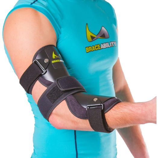 BraceAbility Cubital Tunnel Syndrome Elbow Brace | Splint to Treat Pain from Ulnar Nerve Entrapment, Hyperextended Elbow Prevention and Post Surgery Arm Immobilizer - M (Medium/Large)