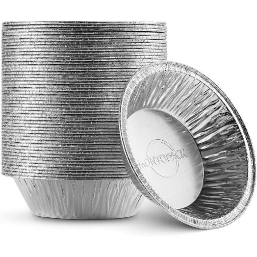 MontoPack Disposable 5" Aluminum Foil Pie/Tart Pans (50 Pack) | 5 Inch Round Cake Pan for Baking Personal Mini Pies, Homemade Cakes and Quiche | Oven Safe Foil Tins Easily Stack and Store, Freeze and Reheat
